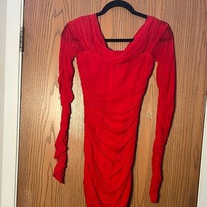 Fashion Nova Ruched Off Shoulder Midi Dress